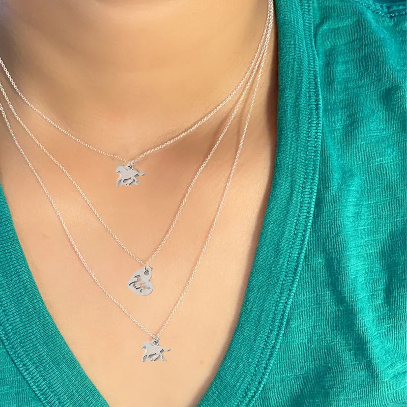 Stainless Steel Mom & Daughter Horse 3-Pieces Necklace - Gift for Mum