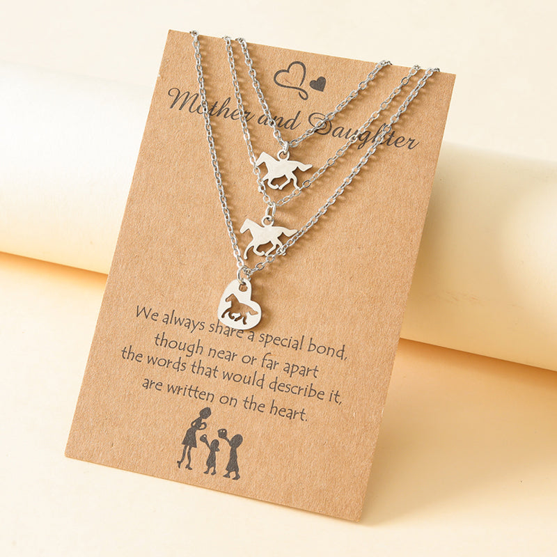 Stainless Steel Mom & Daughter Horse 3-Pieces Necklace - Gift for Mum