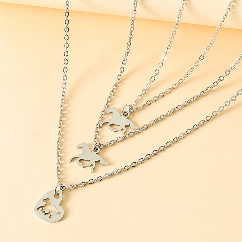 Stainless Steel Mom & Daughter Horse 3-Pieces Necklace - Gift for Mum