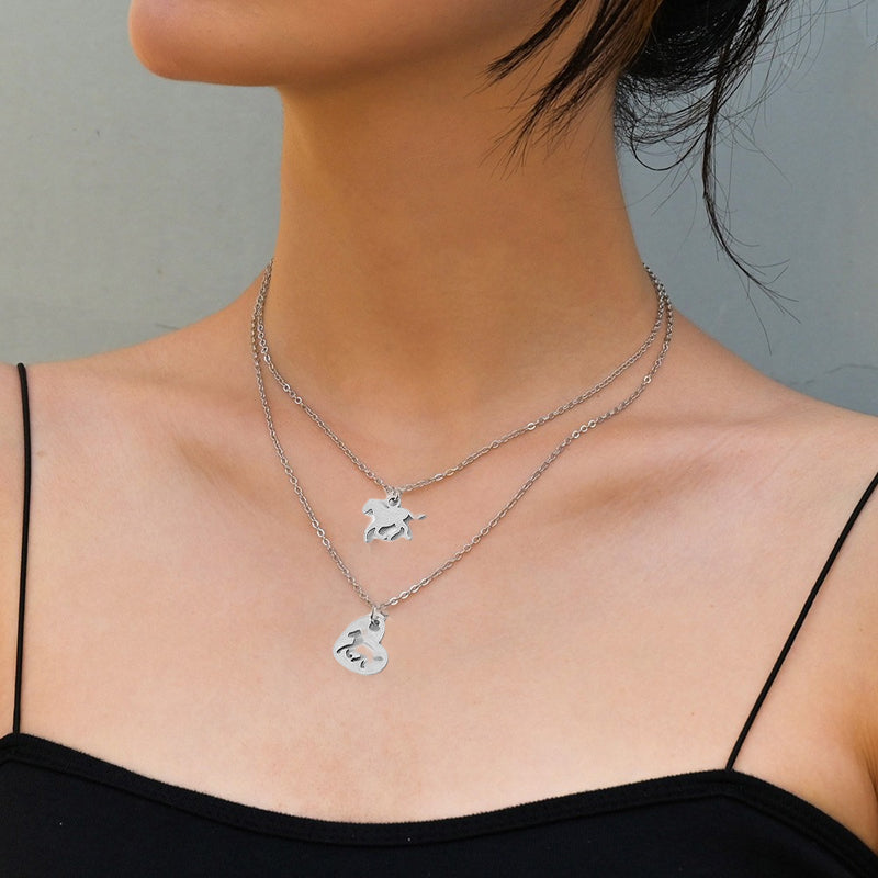 Stainless Steel Mom & Daughter Horse 3-Pieces Necklace - Gift for Mum
