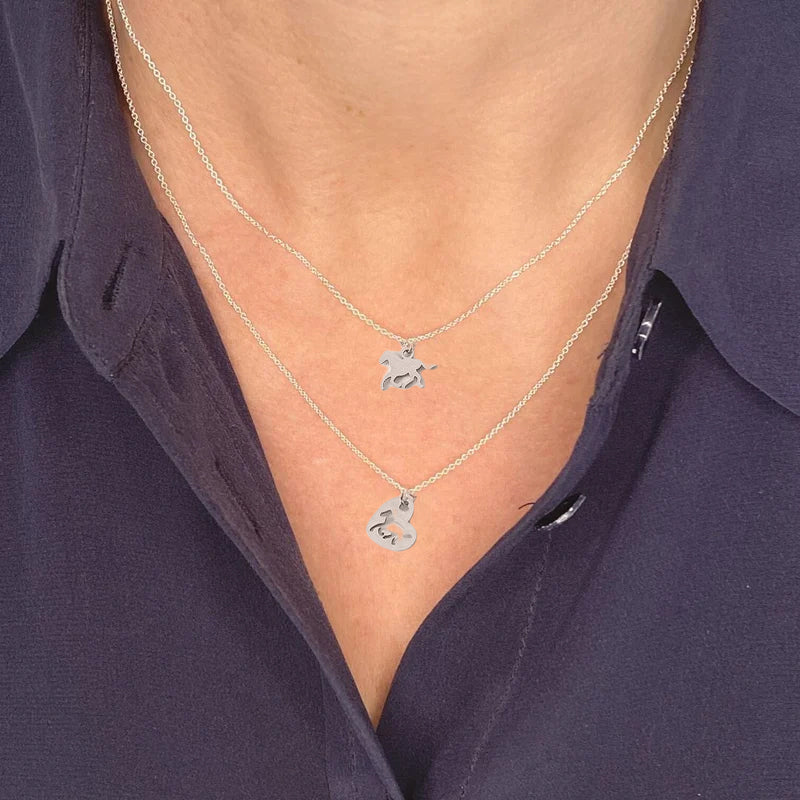Stainless Steel Mom & Daughter Horse 3-Pieces Necklace - Gift for Mum