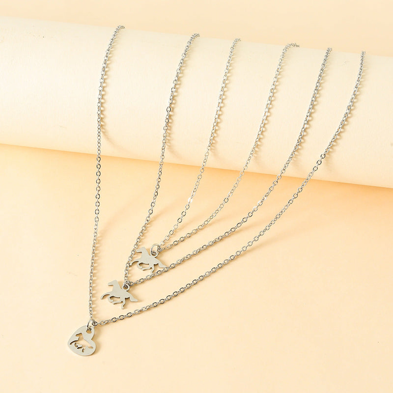 Stainless Steel Mom & Daughter Horse 3-Pieces Necklace - Gift for Mum