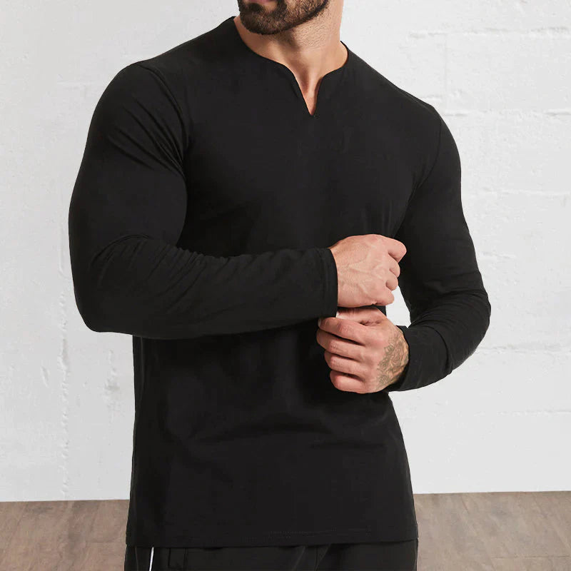 Men's V-Neck Cotton Long Sleeve Shirt