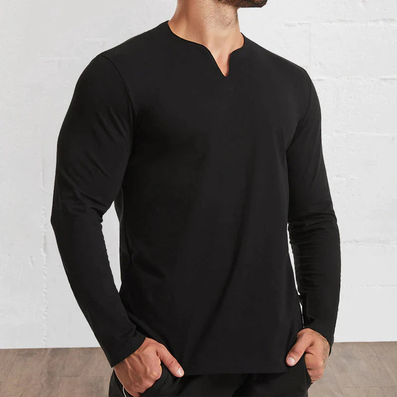 Men's V-Neck Cotton Long Sleeve Shirt