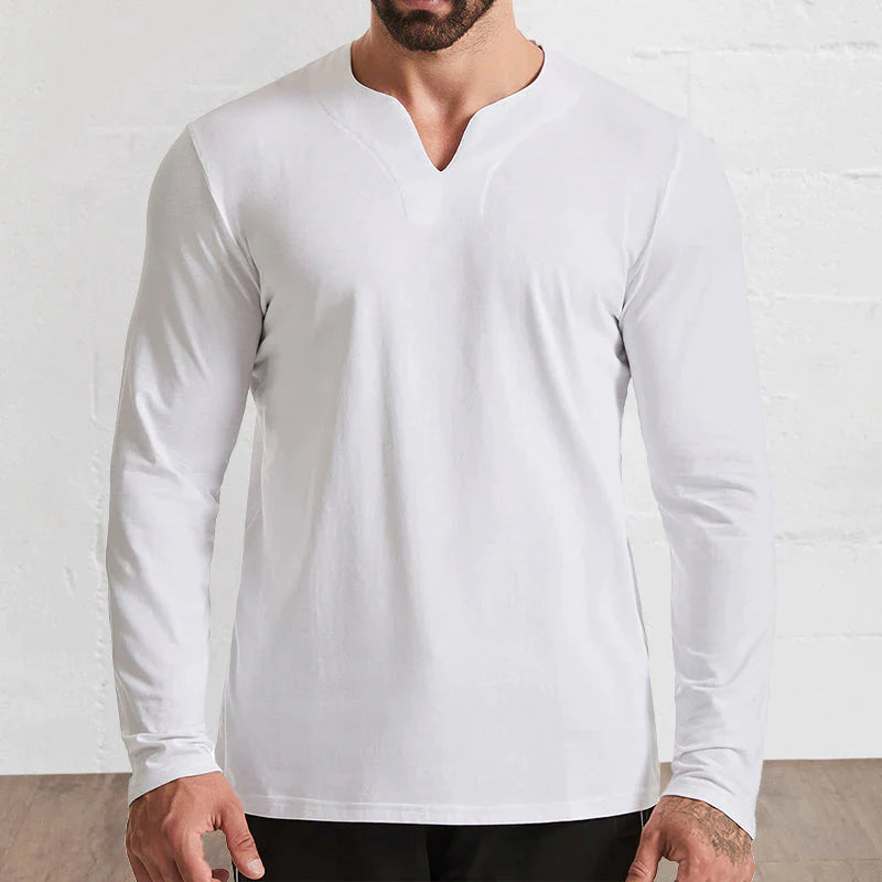 Men's V-Neck Cotton Long Sleeve Shirt