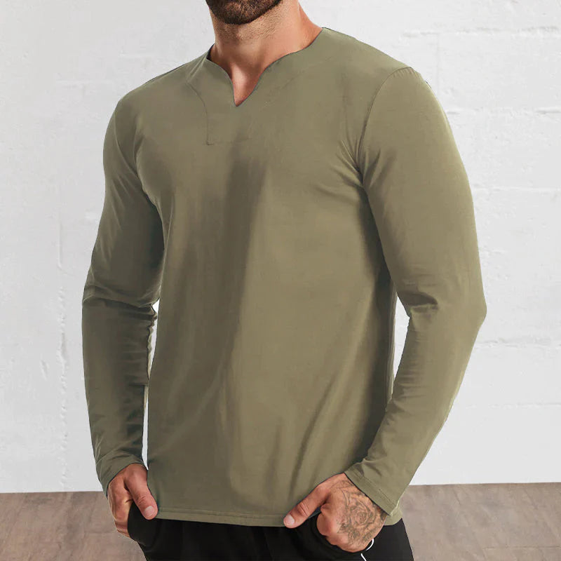 Men's V-Neck Cotton Long Sleeve Shirt