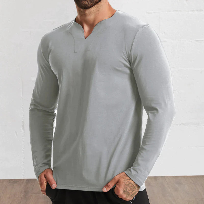 Men's V-Neck Cotton Long Sleeve Shirt
