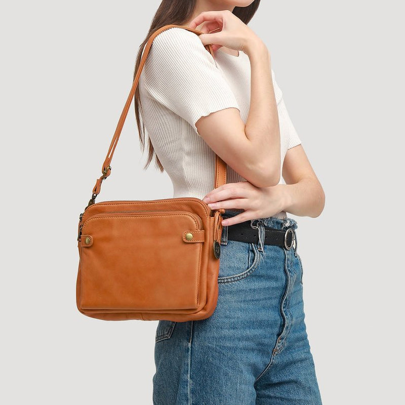 Three-Layer Crossbody Leather Shoulder Bag & Clutch