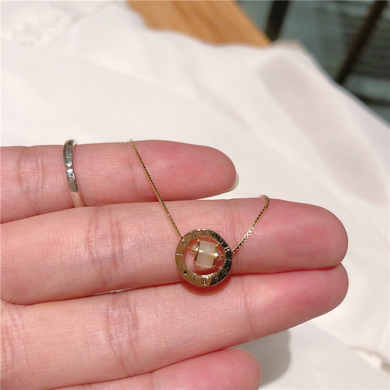 925 Sterling Silver Sliding 14K Gold Opal Simple Necklace