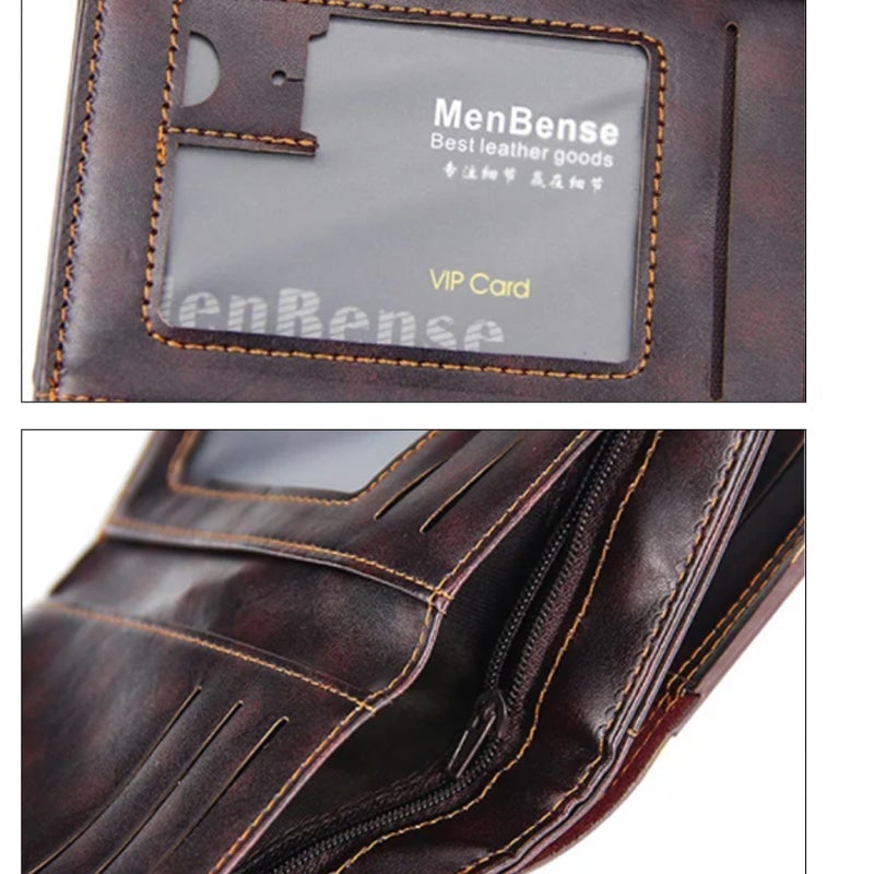Large Capacity Leather Bifold Short Men's Wallet