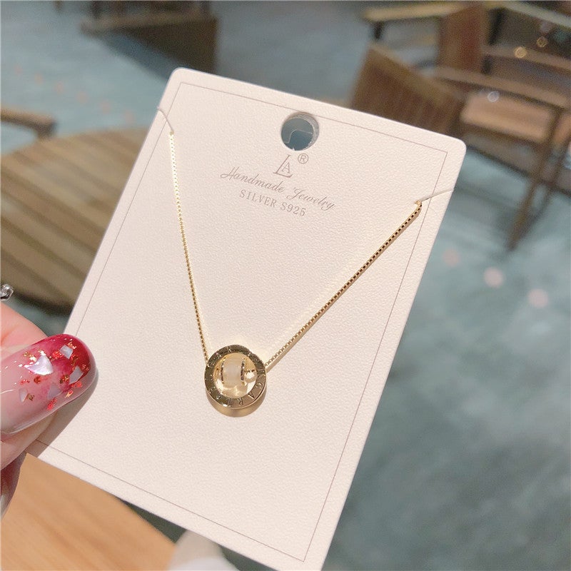 925 Sterling Silver Sliding 14K Gold Opal Simple Necklace