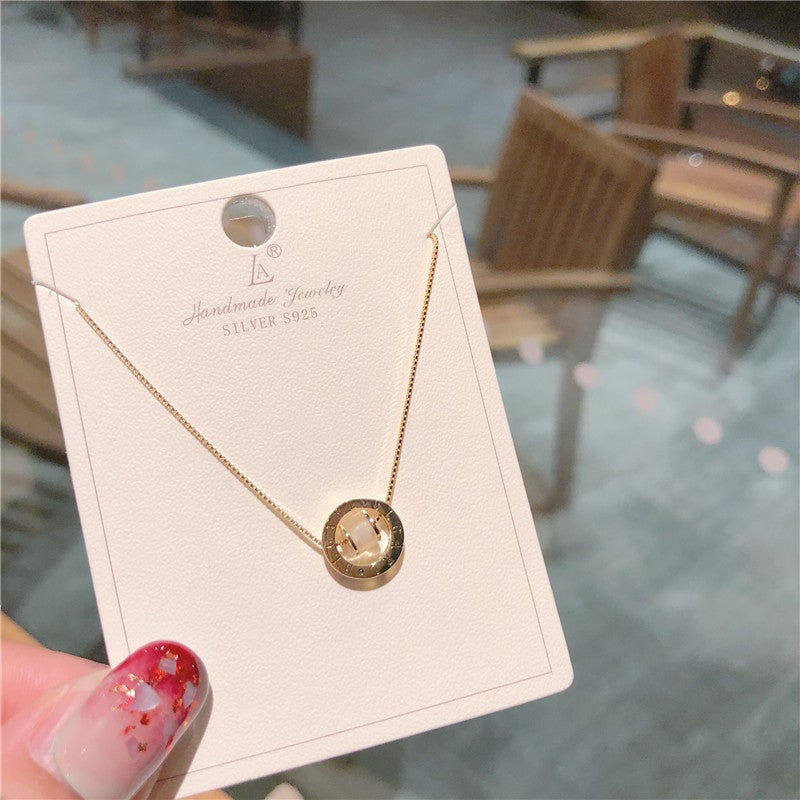 925 Sterling Silver Sliding 14K Gold Opal Simple Necklace