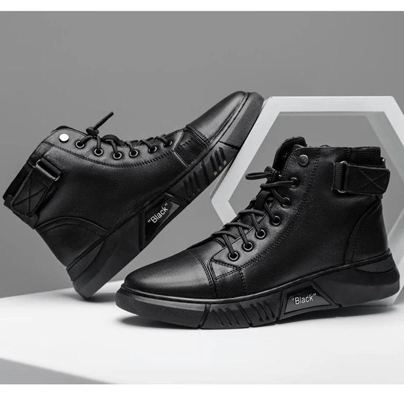 Men's Casual Simple Solid Color Martin Boots Black Warm Leather Boots