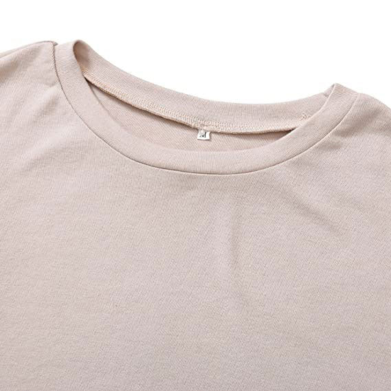 Women Fashion Crew Neck T-Shirt with Buttoned Cuffs