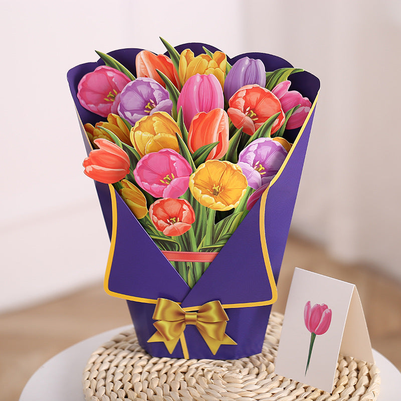 💐3D Stereo Flower Bouquet, Life Size Pop-Up Greeting Card Gift