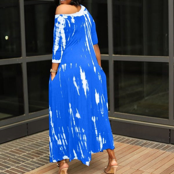 Loose Graffiti Tie-Dye Pocket Midi Dress