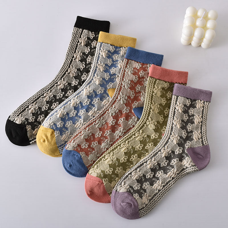 10 Pairs Women's Vintage Embossed Cotton Socks