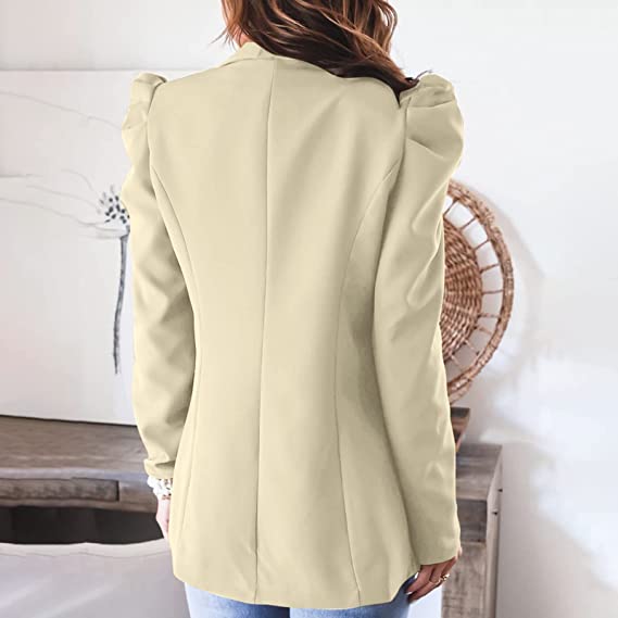 Women's Casual Lapel Blazer Puff Sleeve Open Front Work Blazer Suit