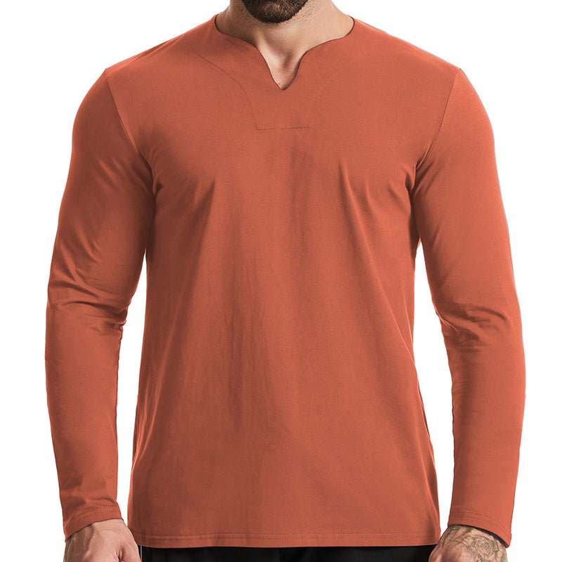 Men's V-Neck Cotton Long Sleeve Shirt