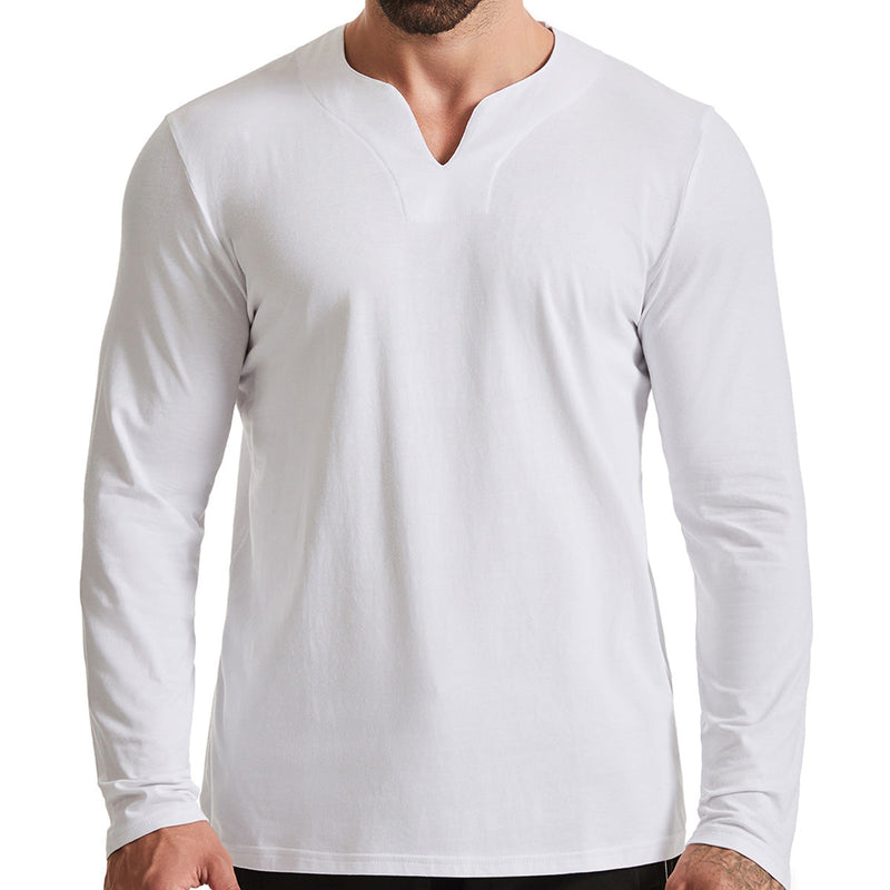 Men's V-Neck Cotton Long Sleeve Shirt