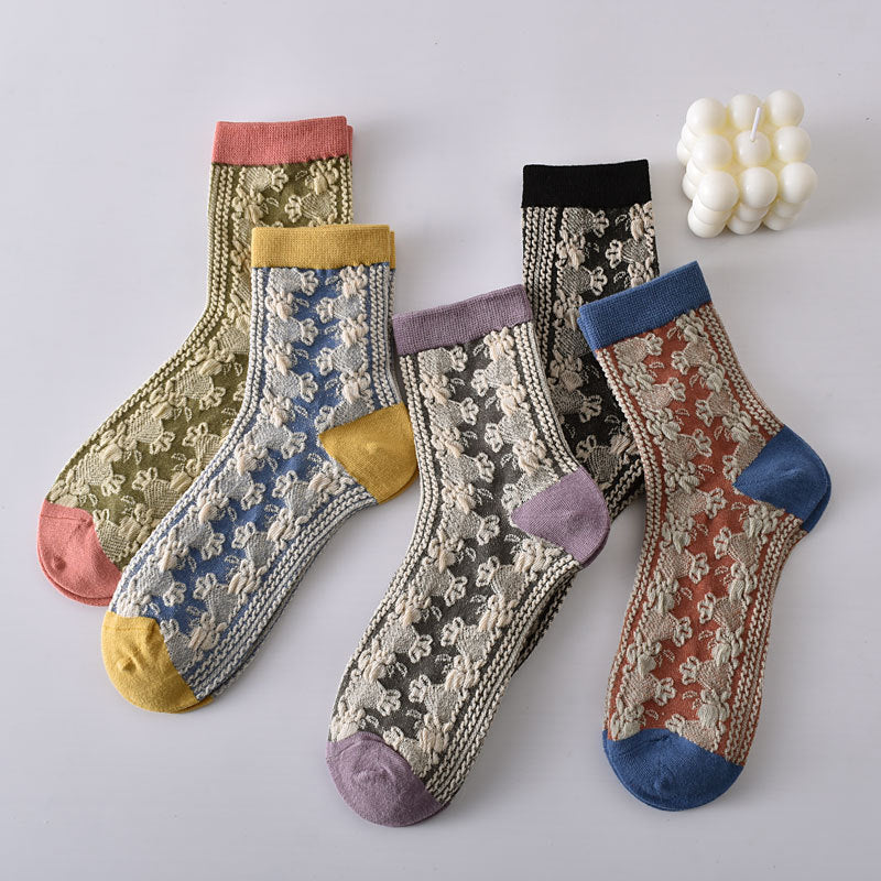 10 Pairs Women's Vintage Embossed Cotton Socks