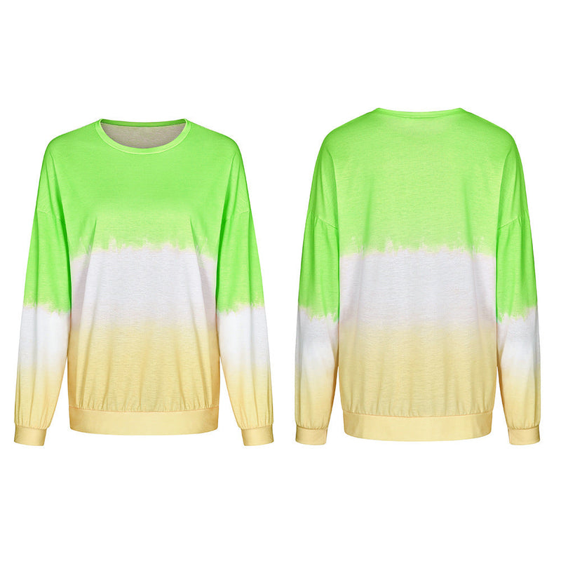 Women Casual Long Sleeve Color-graded Crew Neck Sweatshirt