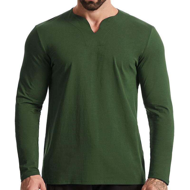 Men's V-Neck Cotton Long Sleeve Shirt