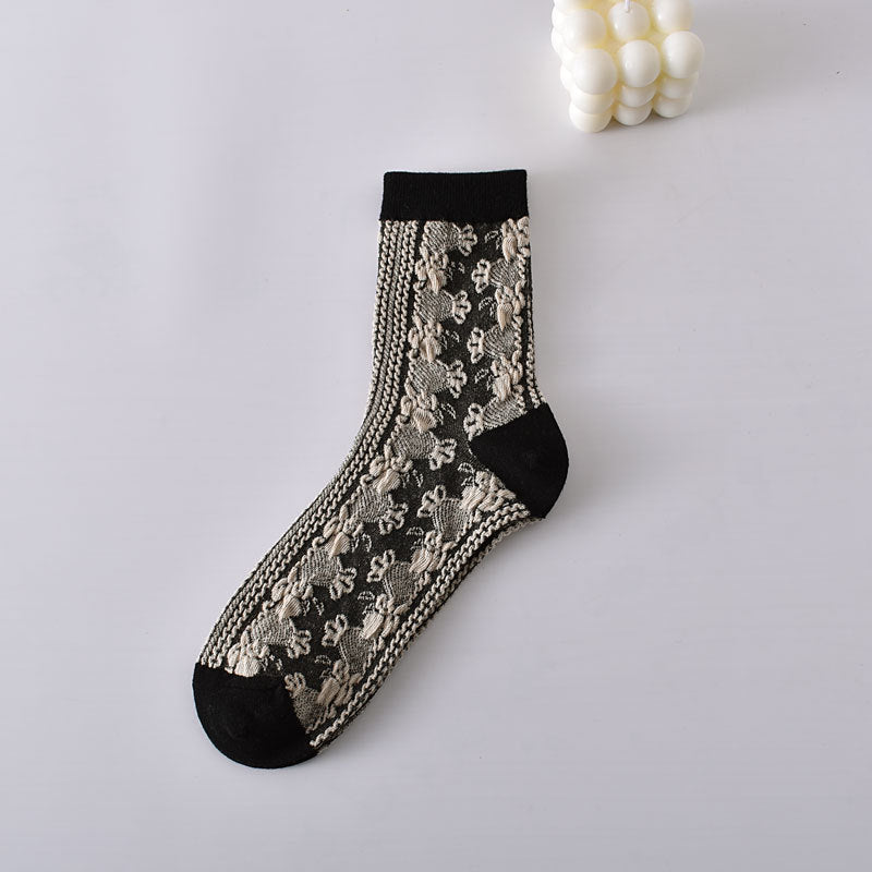10 Pairs Women's Vintage Embossed Cotton Socks