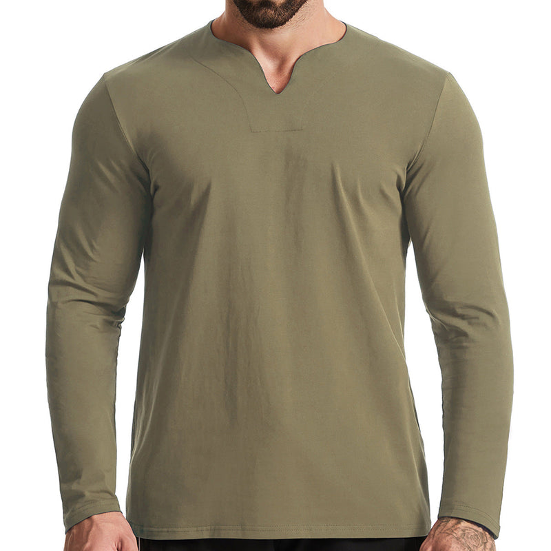 Men's V-Neck Cotton Long Sleeve Shirt