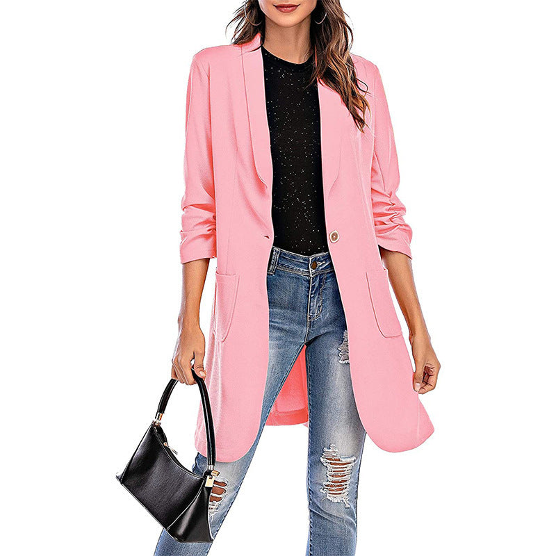 Women's Casual Slim Fit 3/4 Sleeve Long Blazer