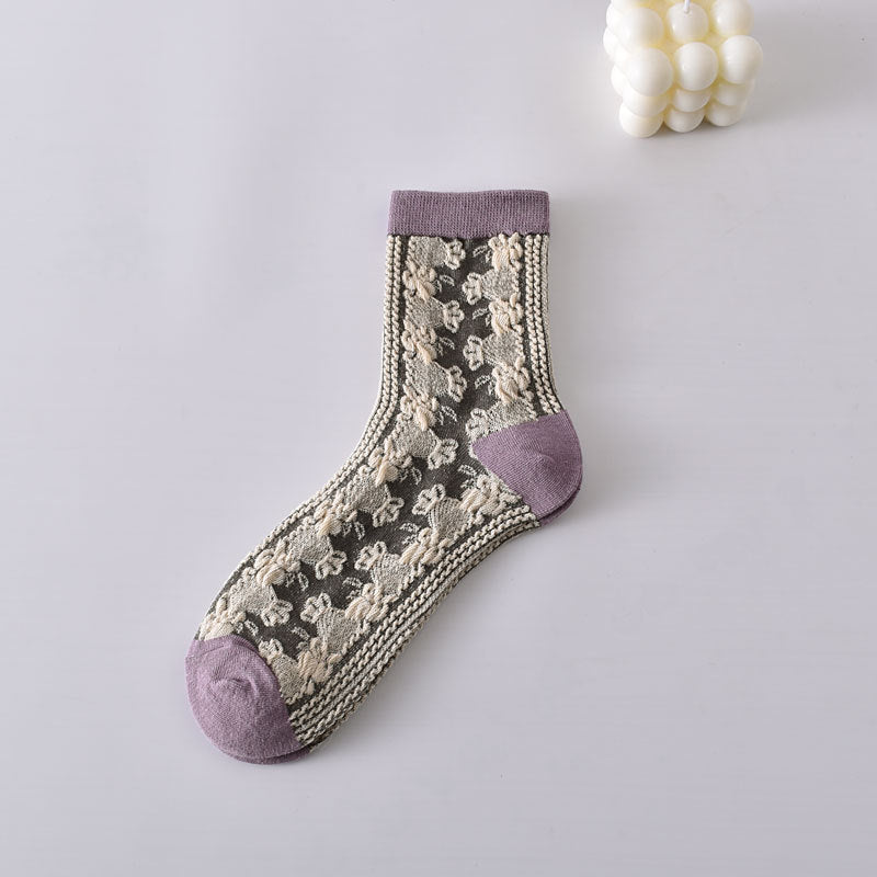 10 Pairs Women's Vintage Embossed Cotton Socks