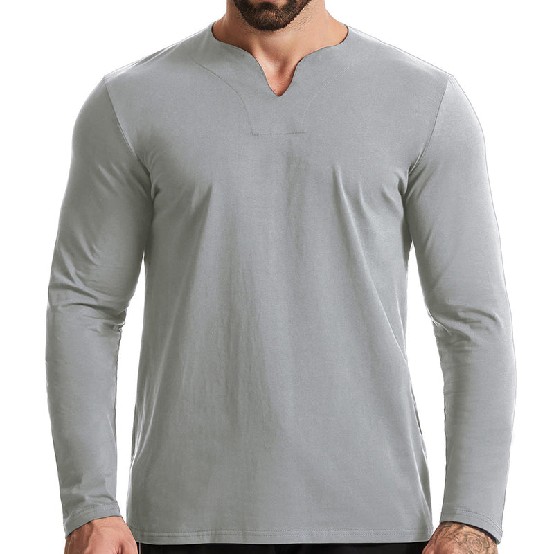 Men's V-Neck Cotton Long Sleeve Shirt