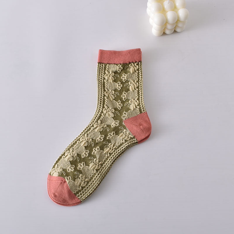 10 Pairs Women's Vintage Embossed Cotton Socks