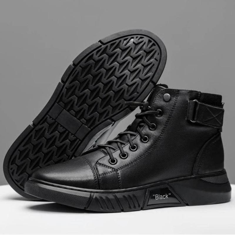 Men's Casual Simple Solid Color Martin Boots Black Warm Leather Boots