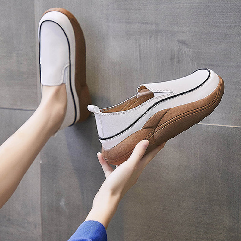 Women's Thick Sole Low-cut Leather Shoes
