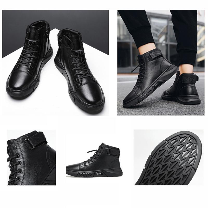 Men's Casual Simple Solid Color Martin Boots Black Warm Leather Boots