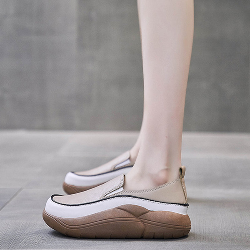 Women's Thick Sole Low-cut Leather Shoes