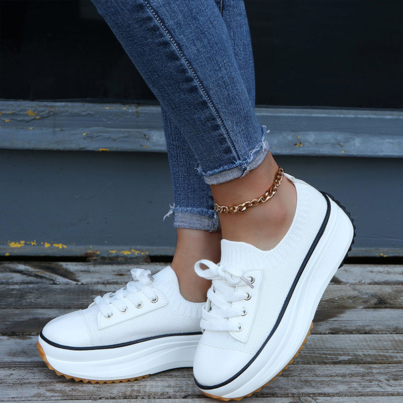 Women Lace-up Sneakers In Stretch Fabric