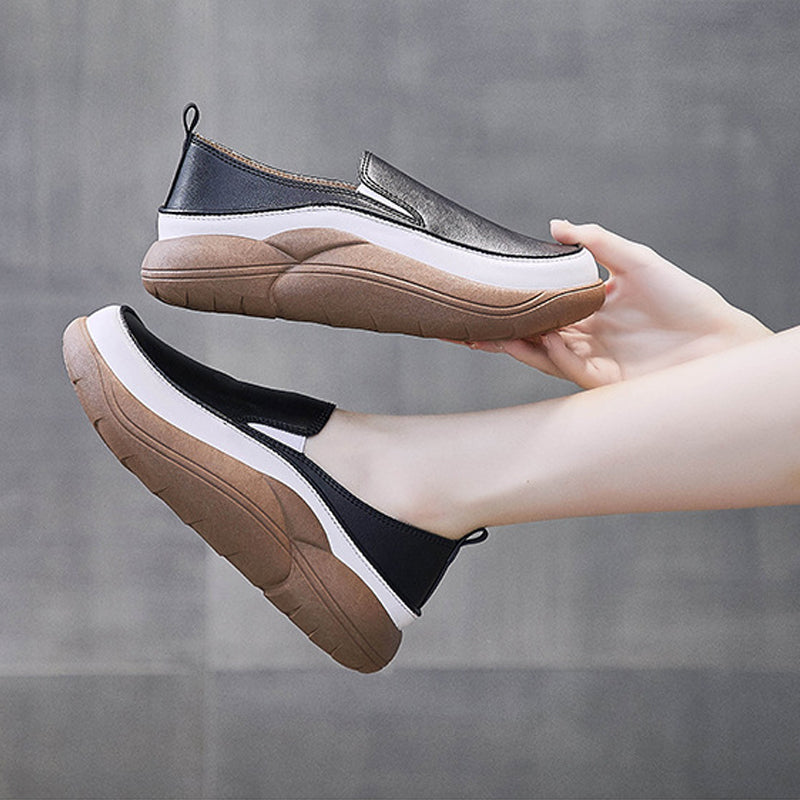 Women's Thick Sole Low-cut Leather Shoes