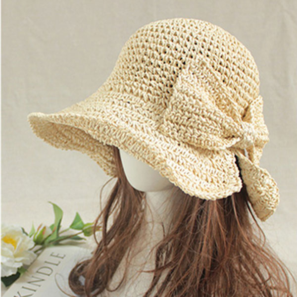 Straw Cloche Hat With Bow, Wide Brim Floppy Summer Sun Hat for Women