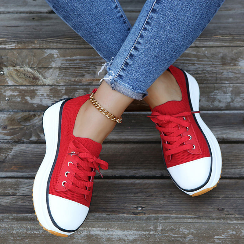 Women Lace-up Sneakers In Stretch Fabric
