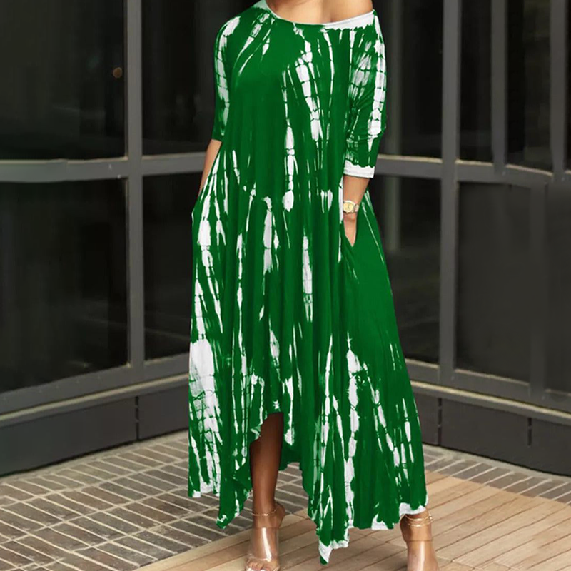 Loose Graffiti Tie-Dye Pocket Midi Dress
