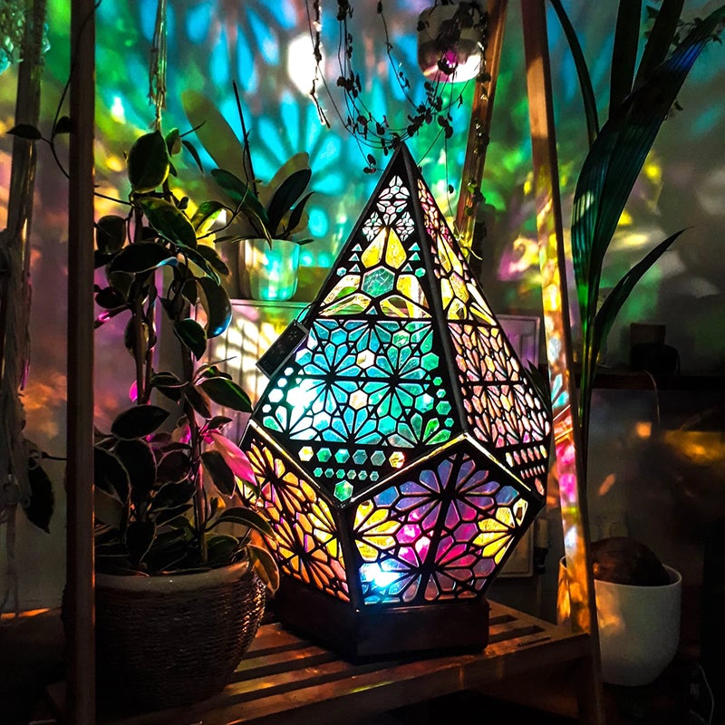 Bohemian Polar Star Wooden Floor Lamp, LED Colorful Star Projector