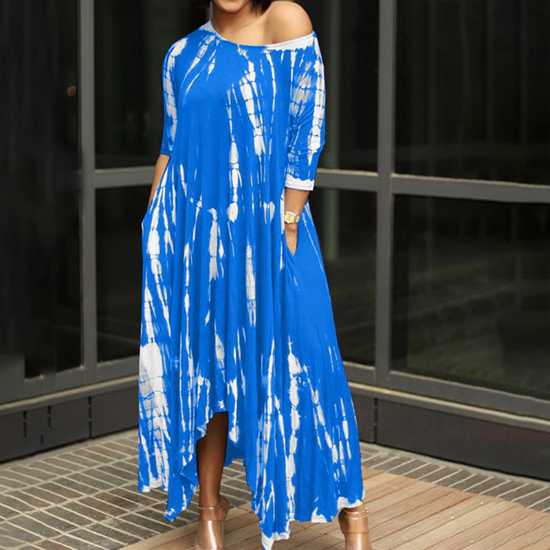 Loose Graffiti Tie-Dye Pocket Midi Dress
