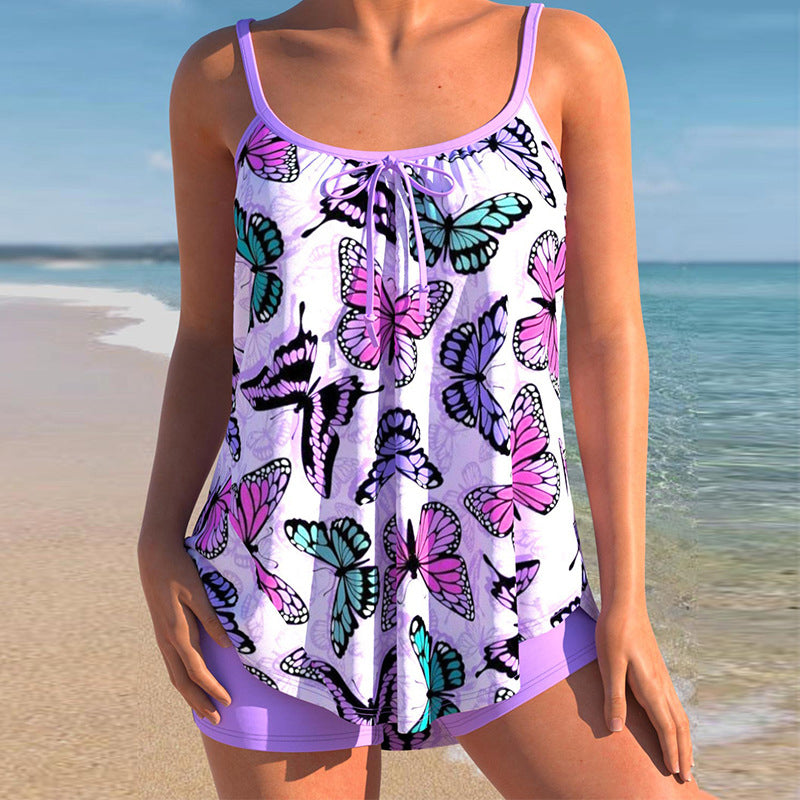 Women's Tropical Print Tankini Set 2-Pieces Plus Size Swimsuit