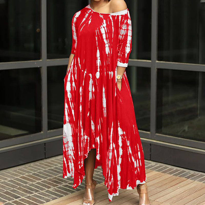 Loose Graffiti Tie-Dye Pocket Midi Dress