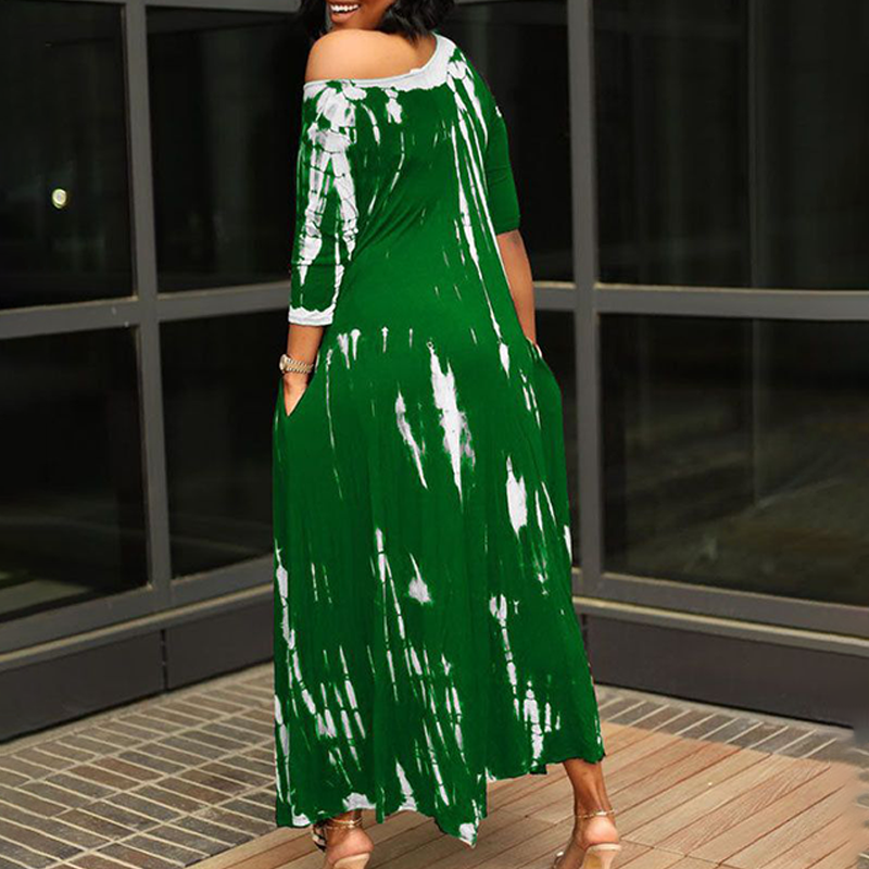 Loose Graffiti Tie-Dye Pocket Midi Dress