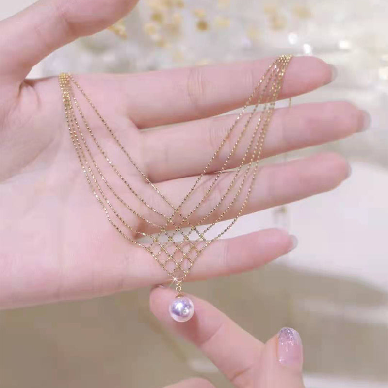 Mermaid Necklace Pearl Pendant Multi-layer Chain