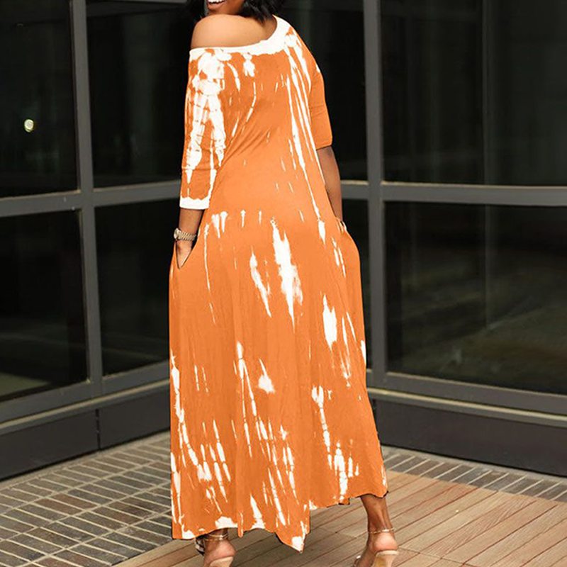 Loose Graffiti Tie-Dye Pocket Midi Dress