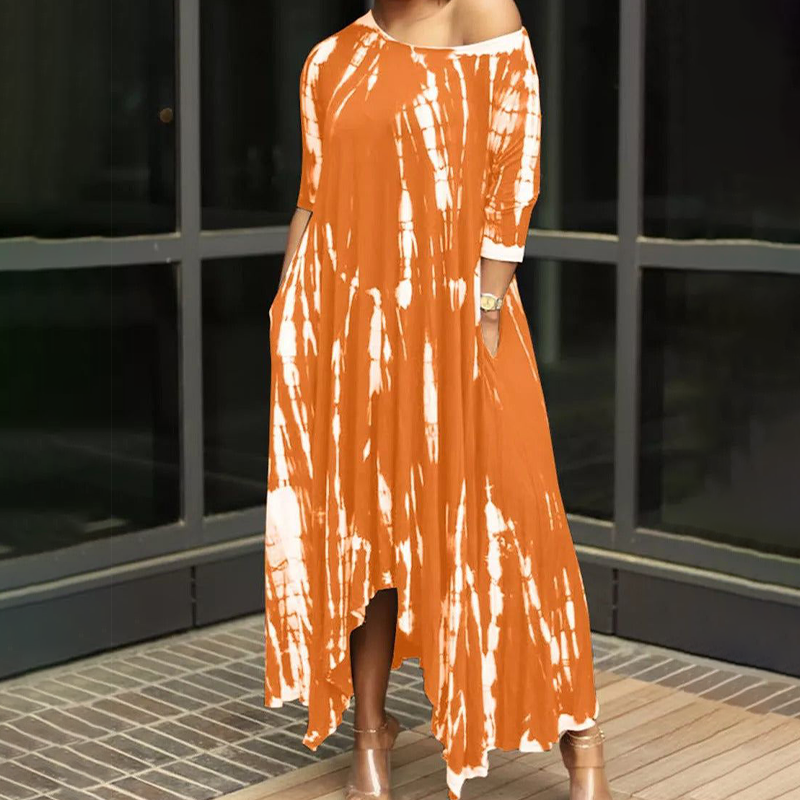 Loose Graffiti Tie-Dye Pocket Midi Dress